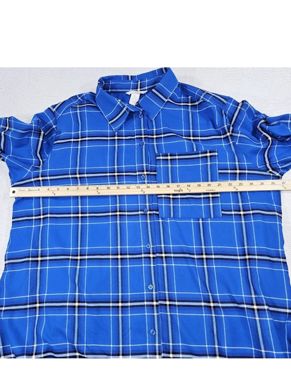 Maternity Blue Plaid Long Sleeve Button Down Shirt Dress Relaxed Boyfriend XL